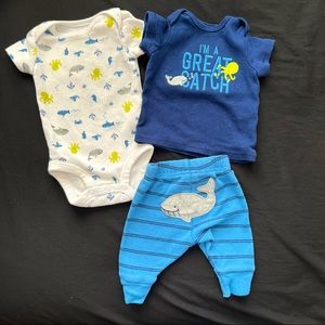 Carter’s- Newborn 3-Piece Matching Set Blue/White Underwater Whales